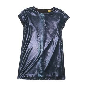 NICOLE MILLER Girls Blue Metallic Short Sleeve Scoop Neck Dress - Size Large